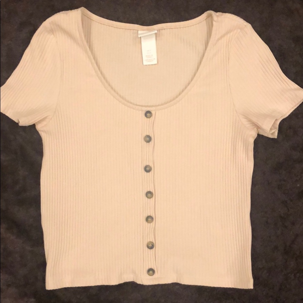 H&M Tan Button Down Ribbed Crop Top - Picture 5 of 7